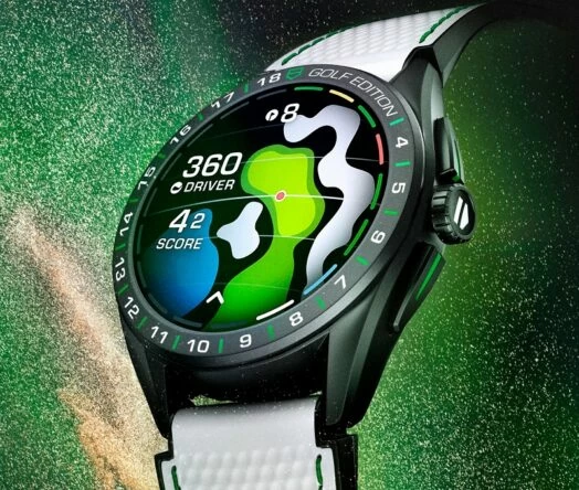 TAG Heuer, la marca de relojería suiza de lujo presenta llamativas novedades para esta nueva Golf Edition de su modelo Connected, como el seguimiento del golpe de salida y un marcador de bolas integrado en la correa.