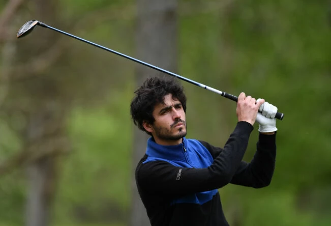 Javier Sainz of Spain plays plays his tee shot at the 14th hole during day four of the Farmfoods Scottish Challenge supported by The R&A 2022 at Newmachar Golf Club on May 29, 2022 in Aberdeen, United Kingdom. (Photo by Mark Runnacles/Getty Images)