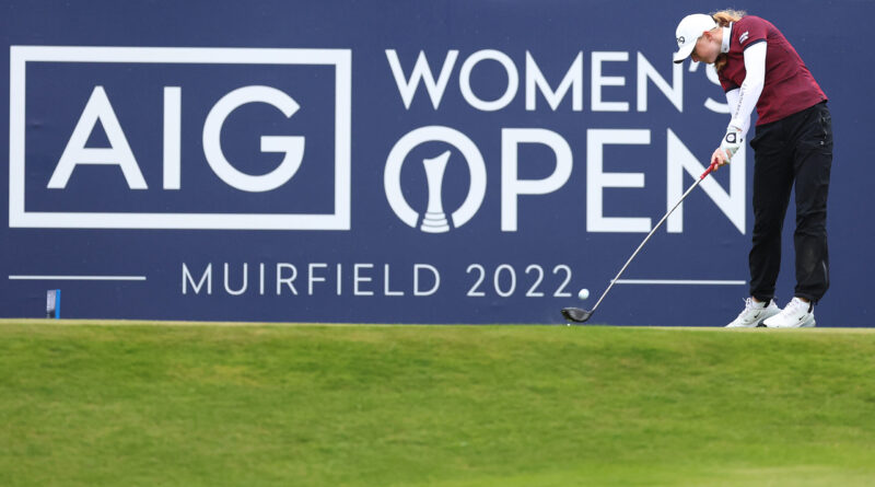 Louise Duncan of Scotland tees off on the 1st hole during Day One of the AIG Women's Open at Muirfield on August 04, 2022 in Gullane, Scotland. (Photo by Oisin Keniry/Getty Images)
