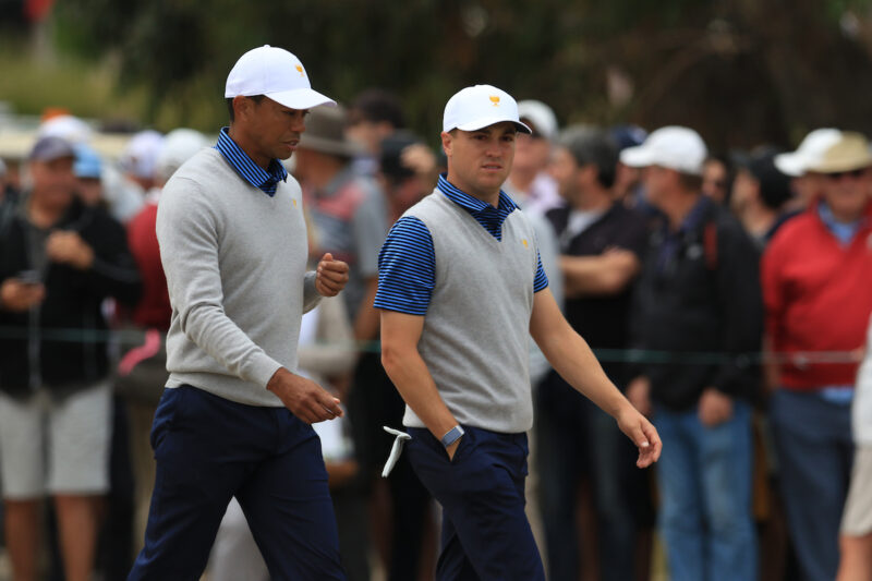 Tiger Woods y Justin Thomas formaron pareja en la Presidents Cup 2019 en Royal Melbourne Golf Club. © Golffile | Thos Caffrey