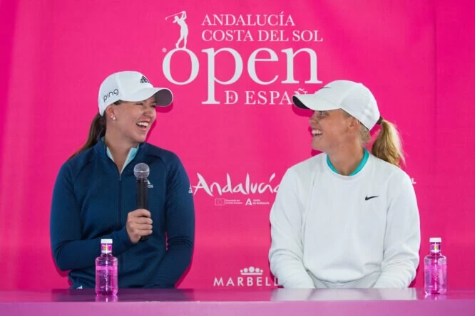 Linn Grant y Maja Stark en la rueda de prensa del Andalucía Costa del Sol Open de España 2022.
