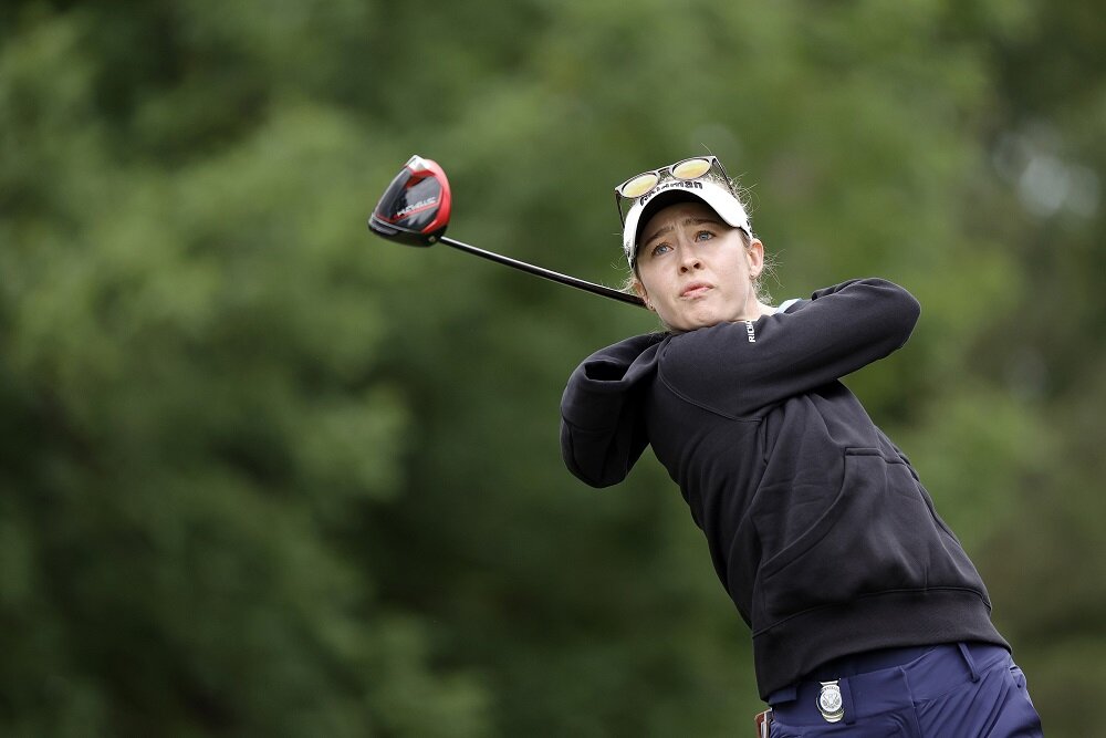 Nelly Korda of the United States plays her shot from the second tee during the final round of The Chevron Championship at The Club at Carlton Woods on April 23, 2023 in The Woodlands, Texas. (Photo by Carmen Mandato/Getty Images)