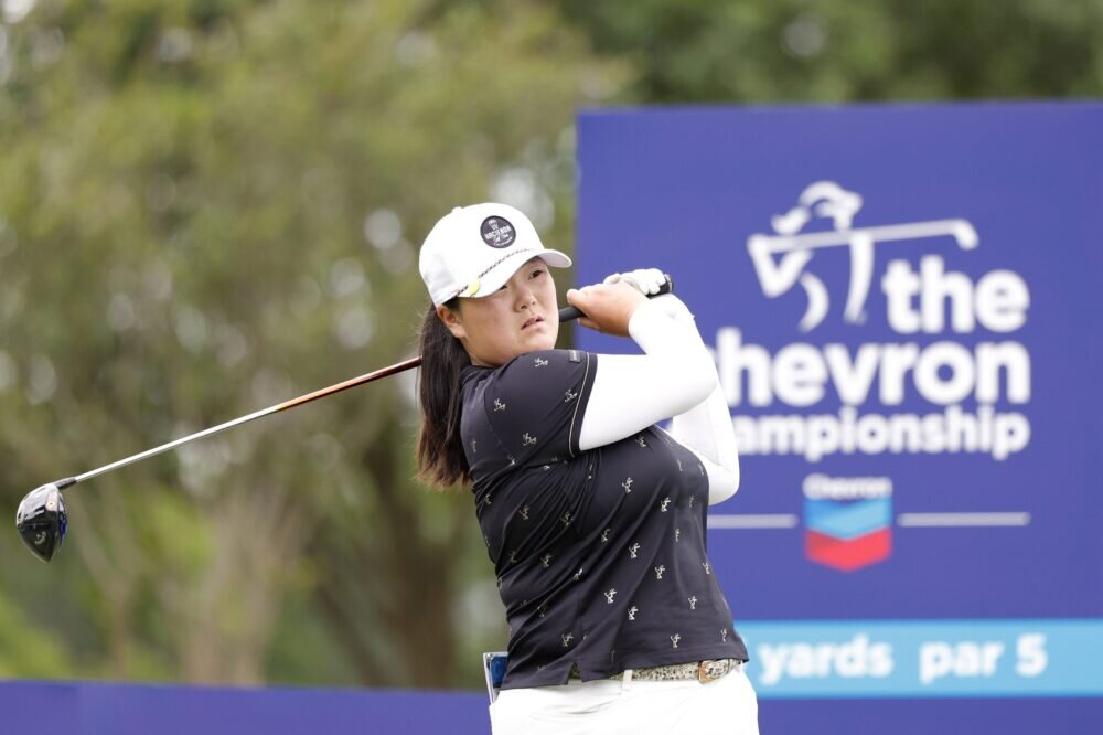 Angel Yin of the United States takes a practice swing on the fourth tee during the final round of The Chevron Championship at The Club at Carlton Woods on April 23, 2023 in The Woodlands, Texas. (Photo by Carmen Mandato/Getty Images)