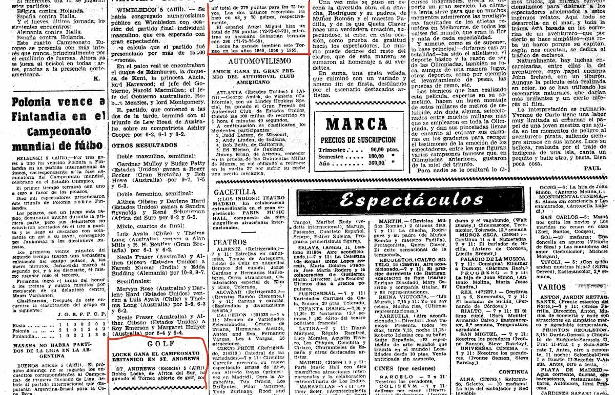 Información del Diario Marca del día 6 de julio de 1957 sobre el Open.