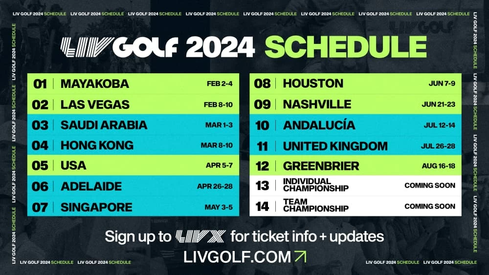 LIV Golf anuncia gran parte de su calendario para 2024 Tengolf