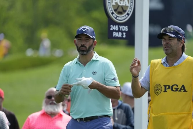 Pablo Larrazábal and his caddie Raúl Quirós during round 4 of the PGA Championship 2023. © Golffile | Eoin Clarke
