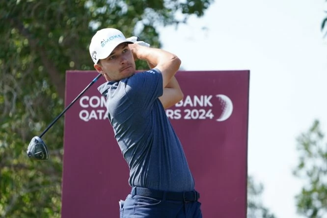 Rasmus Højgaard, uno de los tres colíderes en el Commercial Bank Qatar Masters a falta de la última ronda. © Golffile | Fran Caffrey