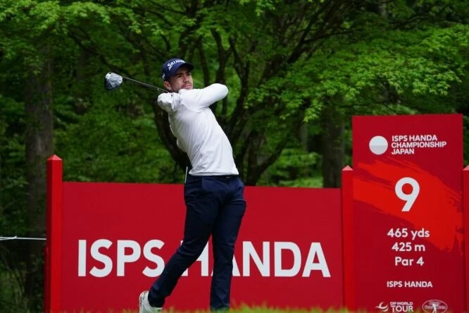 Iván Cantero on the 9th tee during the 3rd round of the ISPS Handa Championship. © Golffile | Fran Caffrey