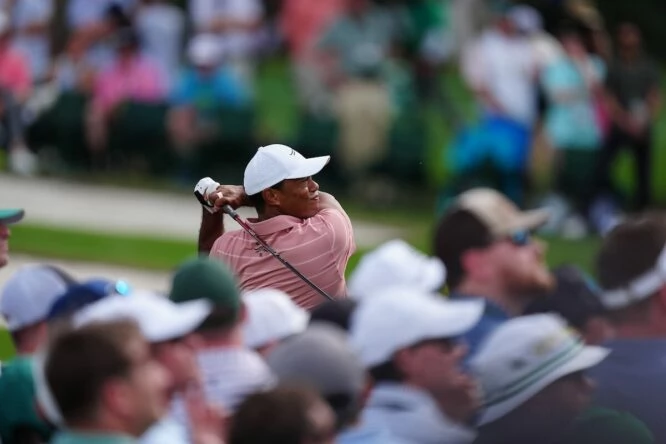 Tiger Woods today, Tuesday, during the practice round at Augusta National.