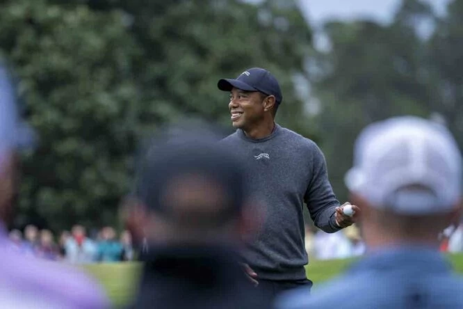 Tiger Woods hoy martes en la ronda de prácticas del Masters de Augusta 2024.
