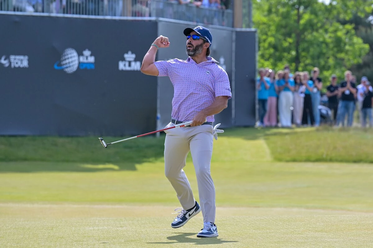 KLM Open 2023Bernardus Golf Club, Netherlands28 May 2023 Pablo Larrazábal celebrando su victoria en el KLM Open 2023. © Golffile | Malcolm Mackenzie