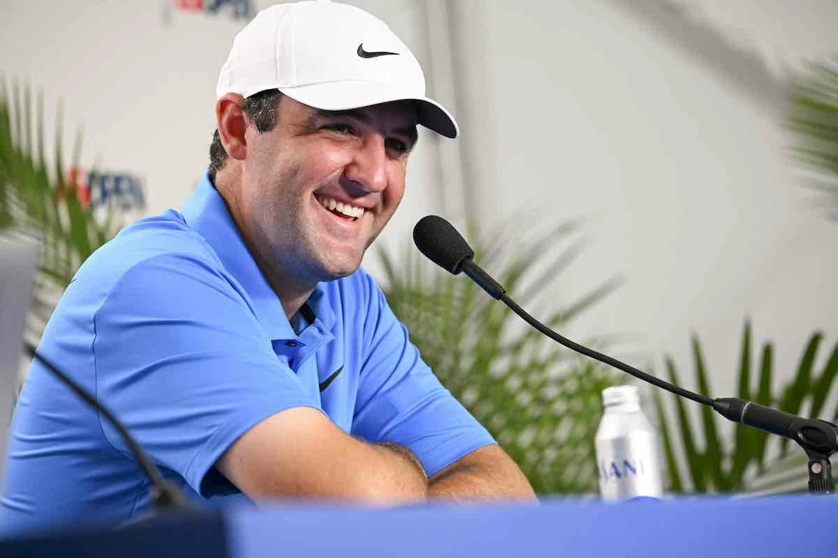 2024 U.S. Open Scottie Scheffler smiles in his media appearance prior to the US Open. (James Nix/USGA)