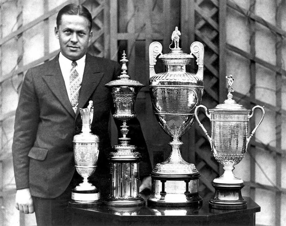 Bobby Jones with his Grand Slam trophies in 1930.