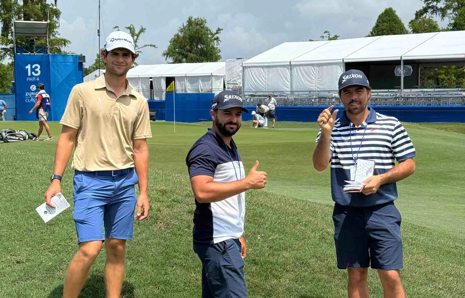 Ayora, Del Rey y Borja, caddie de Alex, durante la ronda de prácticas. Ayora, Del Rey y Borja, caddie de Alex, durante la ronda de prácticas.