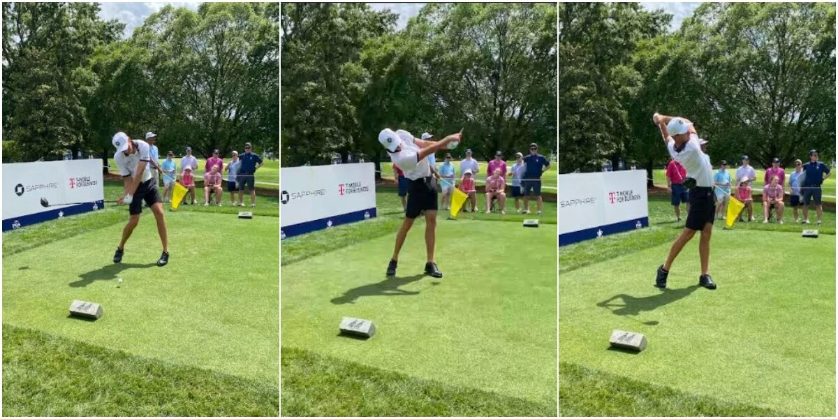 David Puig swing - PGA 2025 David Puig tees off on the 3rd hole at Quail Hollow this Wednesday. © Ten Golf
