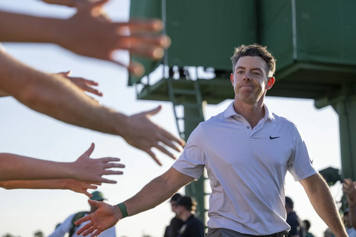 Rory McIlroy waves to the crowd after finishing his second round at the 2026 Masters Tournament in Augusta. - 2026 Masters Tournament Rory McIlroy waves to the crowd after finishing his second round at the 2026 Masters Tournament in Augusta.